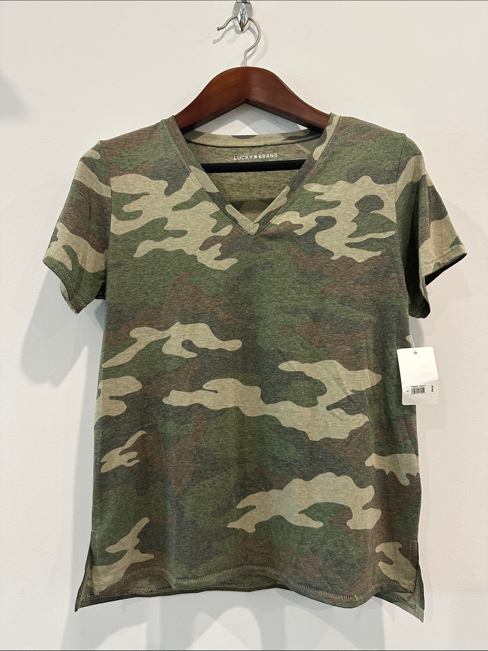 Lucky Brand Camouflage V-Neck Tee - Green/Tan/Brown